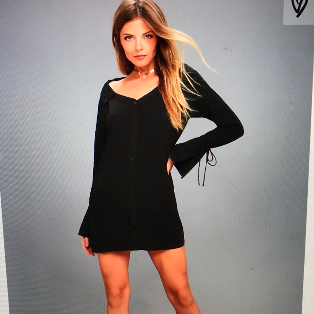 Lulu’s City Girl Black Long Sleeve Shirt Dress